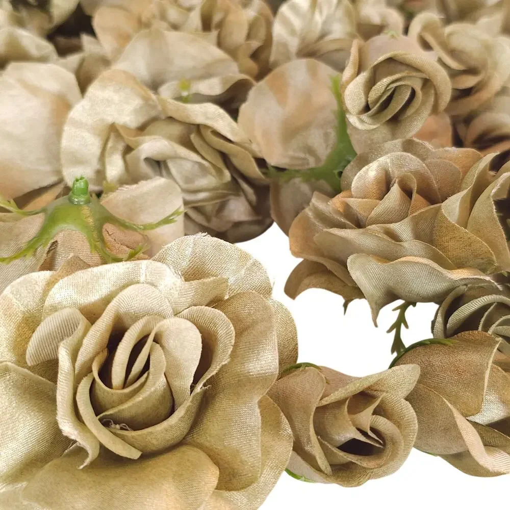 105 Moss Olive Green Satin Rose Heads Lot Open Roses Buds Stemless Wedding Craft